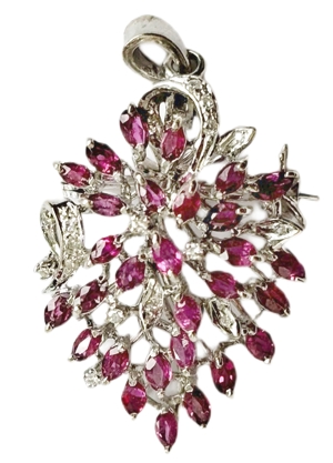pandantiv brosa din argint cu diamante si rubine