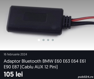 adaptor Bluetooth BMW E60 E63 E64 E61 E90 E87( Cablu auxiliar 12pini)