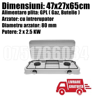 Plita Aragaz Mini 2 Ochiuri ArzatoR Gaz Camping Bucatarie Emailat Alb