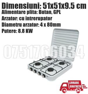 Plita Aragaz Mini 4 Ochiuri Arzator Gaz Camping Bucatarie Emailat Alb + Livrare Gratuita!