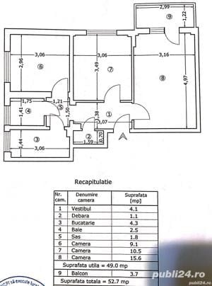 Vând apartament 3 camere