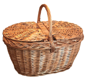 Cos traditional pentru picnic, model oval rotunjit, natur, 47x30x39cm