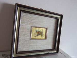 tablou pe foita de aur miniatura vintage colectie Italia anii'70 - imagine 3