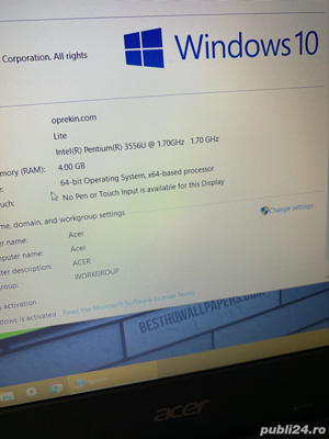 Laptop ACER Slim Display 15,6 led,Windows 10 Pro,4gb ram,700gb hdd perfect functional cu incarcator. - imagine 5