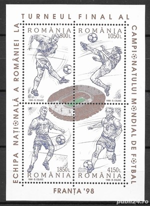 Romania 1998 - C. M. de Fotbal Franţa, bloc dantelat MNH, LP 1455