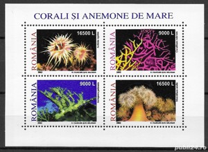 România 2002 - Corali si anemone de mare, bloc de 4 marci, MNH, LP 1577a