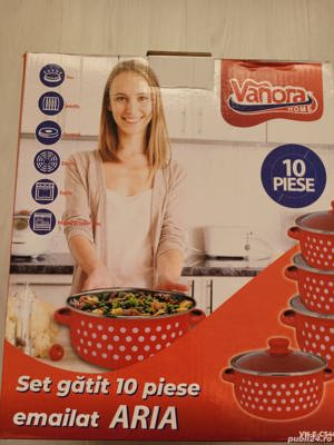 Vand Set Oale 10 piese, 1 L, 1.5 L, 2 L, 3 L, 4 L, Otel si Email, ROSU, NOU 149 Lei. - Set vase crat - imagine 5