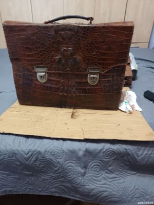 Premium - Geanta  originala   piele  naturala  crocodil ( de mlastina )  - BONUS - imagine 2