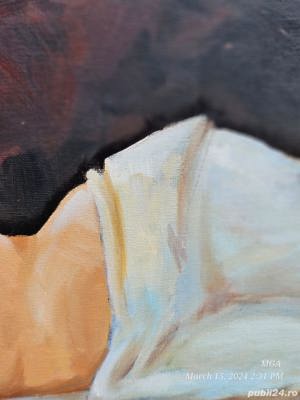 Tablou pictat in ulei pe panza cu rama lemn - Nud - imagine 3