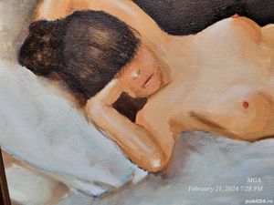 Tablou pictat in ulei pe panza cu rama lemn - Nud - imagine 4