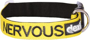 Zgarda Lesa DEXIL DOG Awareness COLLAR - NERVOUS Yellow Colour Coded S-M Neck Size 10-17  - imagine 4