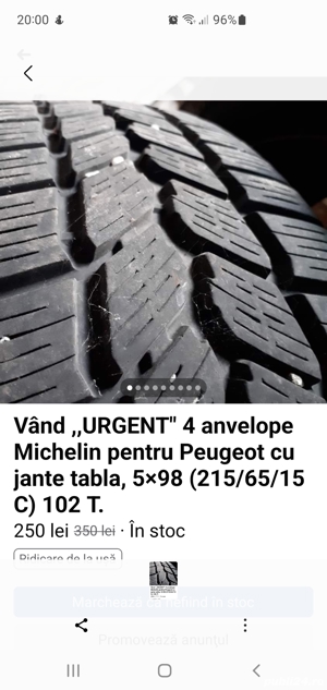 Vând Urgent, anvelope iarnă Michelin 215 65 15 C