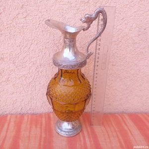 sticla decorativa montura metal argintat carafa vas inalt vaza flori