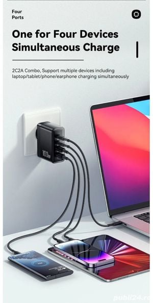 Charger Essager 100W GaN USB Type C, PD QC Quick Charge 4.0 3.0 - imagine 3