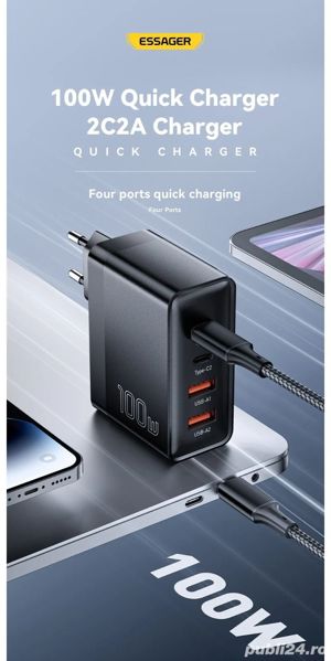 Charger Essager 100W GaN USB Type C, PD QC Quick Charge 4.0 3.0 - imagine 4