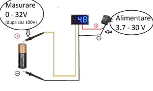 Voltmetru digital 0-30V DC, cu 3 fire, tip Panou LED Albastru blue inclusiv auto 12v 24V - imagine 4