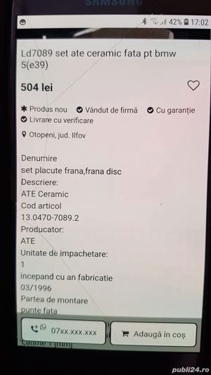 Placute frana BMW seria 5  ( E39 ) , ATE Ceramic , LD7089 , puntea fata - imagine 4