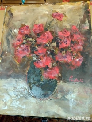 Tablou superb ulei pe carton floral,natura moarta, de Gelu Constantin