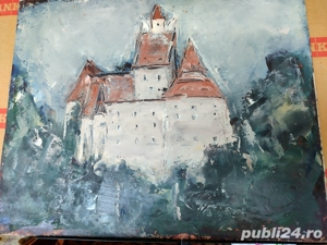 Castelul Bran-pictura, ulei pe carton -Gelu Constantin