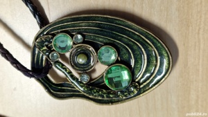Colier Talisman Amuleta Pandantiv Bijuterie rara verde lucrata manual unicat - imagine 4