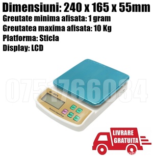 Cantar Masa Electronic Bucatarie 10kg + LIVRARE GRATUITA