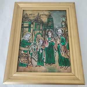 Icoana pictată pe sticla Intrarea Maicii Domnului in Biserica inramata 25x33cm - imagine 3