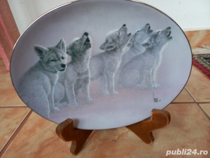 CANADA FARFURIE PORTELAN DECORATIVĂ MARGINE AURIE UNICAT CU SUPORT  - imagine 2