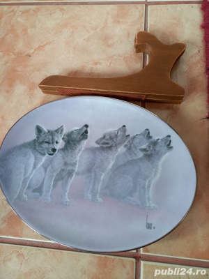 CANADA FARFURIE PORTELAN DECORATIVĂ MARGINE AURIE UNICAT CU SUPORT  - imagine 8