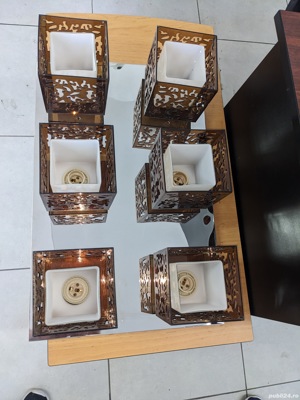 Lustra 6 becuri Aplica Tavan 6 x e27 Abajur Patrat - imagine 3