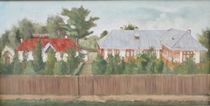 Tablou Peisaj rustic Case Moldovenești pictura ulei pe pânză inramat 44x78cm - imagine 2