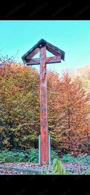 Troița Cruce Lemn Stejar Sculptat  - imagine 5
