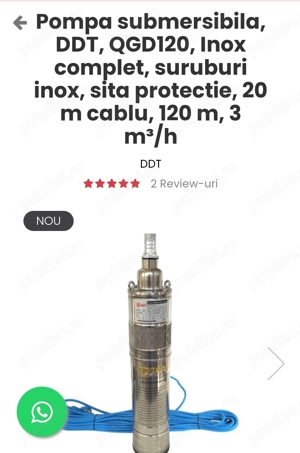 Vând pompa submersibilă apa curata 1,1kw cu 20 m cablu și șuruburi de inox - imagine 2