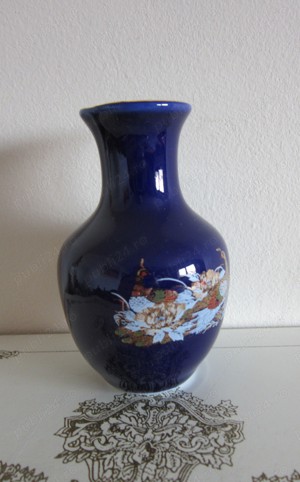 cadou rar Vaza Farfurie portelan Blue Cobalt Pauni Flori Japonia 1980 - imagine 2