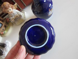 cadou rar Vaza Farfurie portelan Blue Cobalt Pauni Flori Japonia 1980 - imagine 7