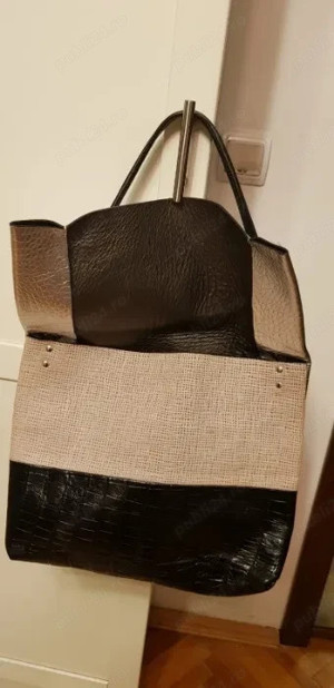 Poseta piele naturala, culoare negru-argintiu, stare foarte buna, transport gratuit - imagine 2