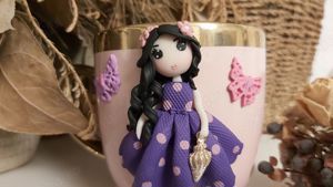 Cadou pentru fetite, sotie iubita cana papusa handmade