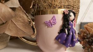 Cadou pentru fetite, sotie iubita cana papusa handmade - imagine 2