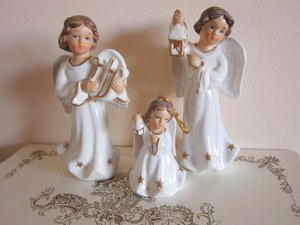 cadou rar Craciun 3 Ingeri superbi cu ochii albastrii portelan Germania 1980