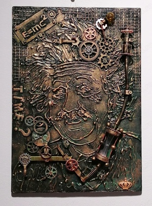 Albert Einstein geniu steampunk,industrial,tablou 3d unicat - imagine 2