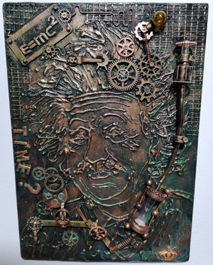 Albert Einstein geniu steampunk,industrial,tablou 3d unicat - imagine 3