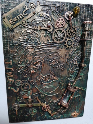 Albert Einstein geniu steampunk,industrial,tablou 3d unicat - imagine 5