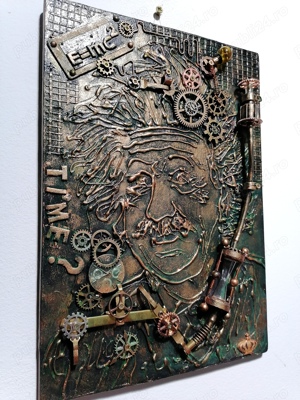 Albert Einstein geniu steampunk,industrial,tablou 3d unicat - imagine 4