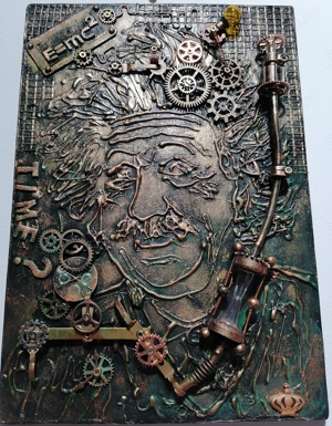 Albert Einstein geniu steampunk,industrial,tablou 3d unicat - imagine 6