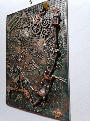 Albert Einstein geniu steampunk,industrial,tablou 3d unicat - imagine 8