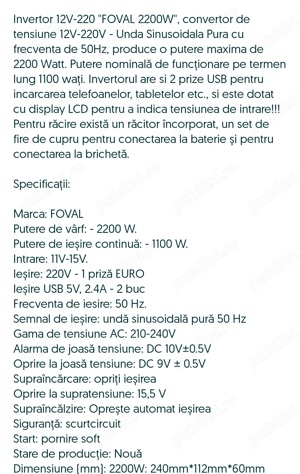 Invertor 12v - 220v 1100w undă pură  - imagine 2