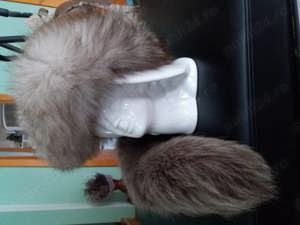 Caciula de dame, cu blana si coada de vulpe argintie - imagine 2