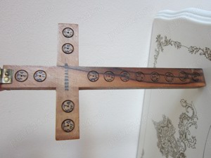 cadou rar Cruce Crucifix Ierusalim1950 lemn maslin Mother of pearl Abalone  - imagine 3