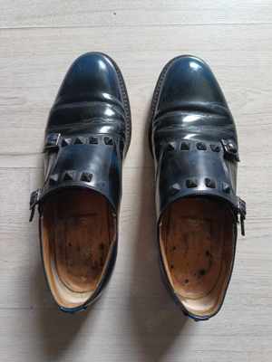 Pantofi Piele Valentino Garavani Black Rockstud Studded Leather Double Monk Strap Shoes 43.5 - imagine 9