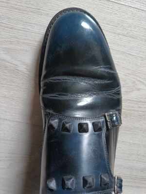 Pantofi Piele Valentino Garavani Black Rockstud Studded Leather Double Monk Strap Shoes 43.5 - imagine 2