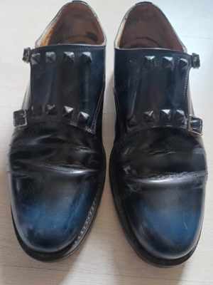 Pantofi Piele Valentino Garavani Black Rockstud Studded Leather Double Monk Strap Shoes 43.5 - imagine 8